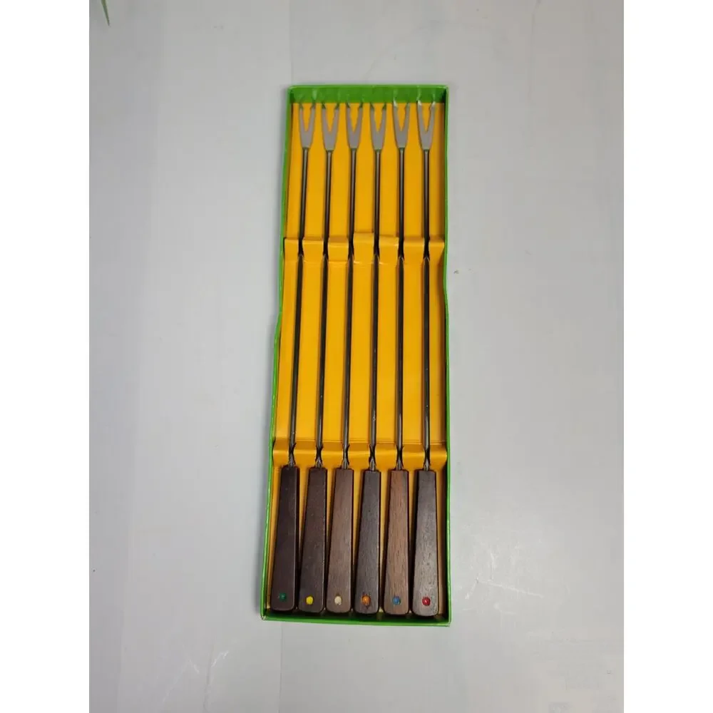 Vintage Mid Century Fred Roberts Stainless Steel Fondue Forks Boxed 6pc